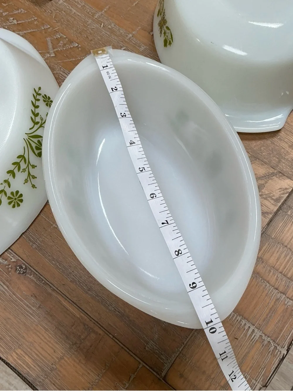 Vintage Green Daisy Casserole Floral Pattern White Milk Glass Serving Bowls Set3
